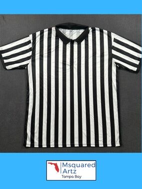 Black White Referee Shirt Men’s XL Striped Zip Front Sports Official Costume